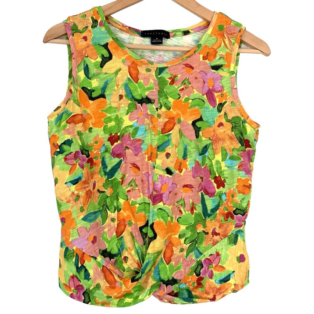 Sanctuary Women's Twist Front Multi Floral Watercolor Sleeveless Tank Top Size M